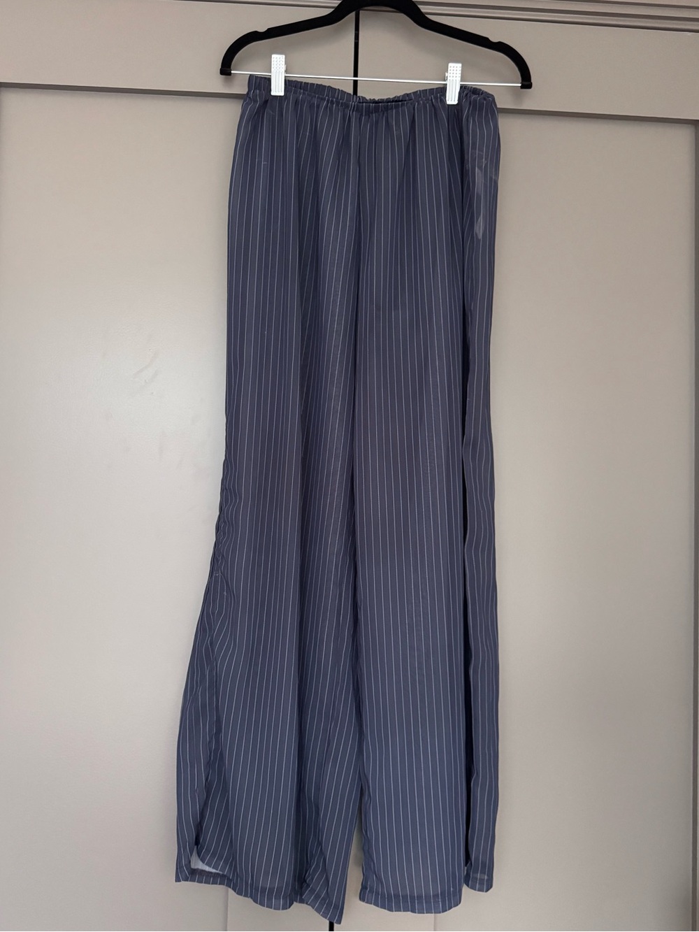 Pretty Little Thing blue pinstripe sheer bathing suit cover up